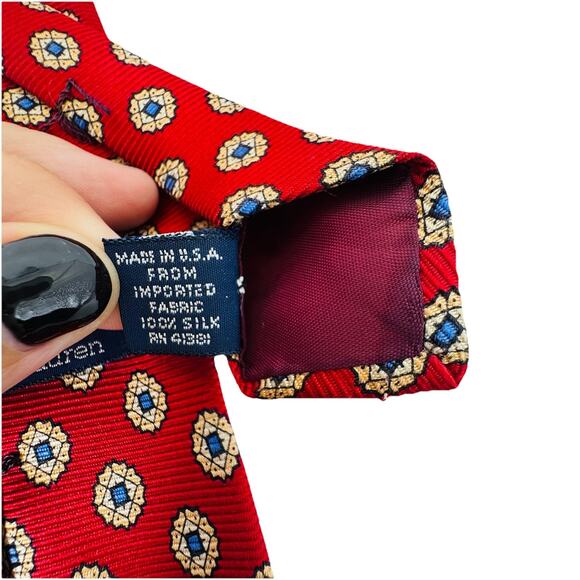 POLO RALPH LAUREN 100% SILK MENS RED CIRCLE 3.75 x 61 CLASSIC PREPPY - Picture 3 of 3